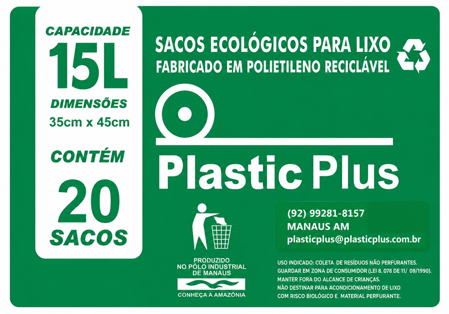 SACO P/LIXO 15L, FARDO C/2000 UND EM 100 PCT C/20 UND