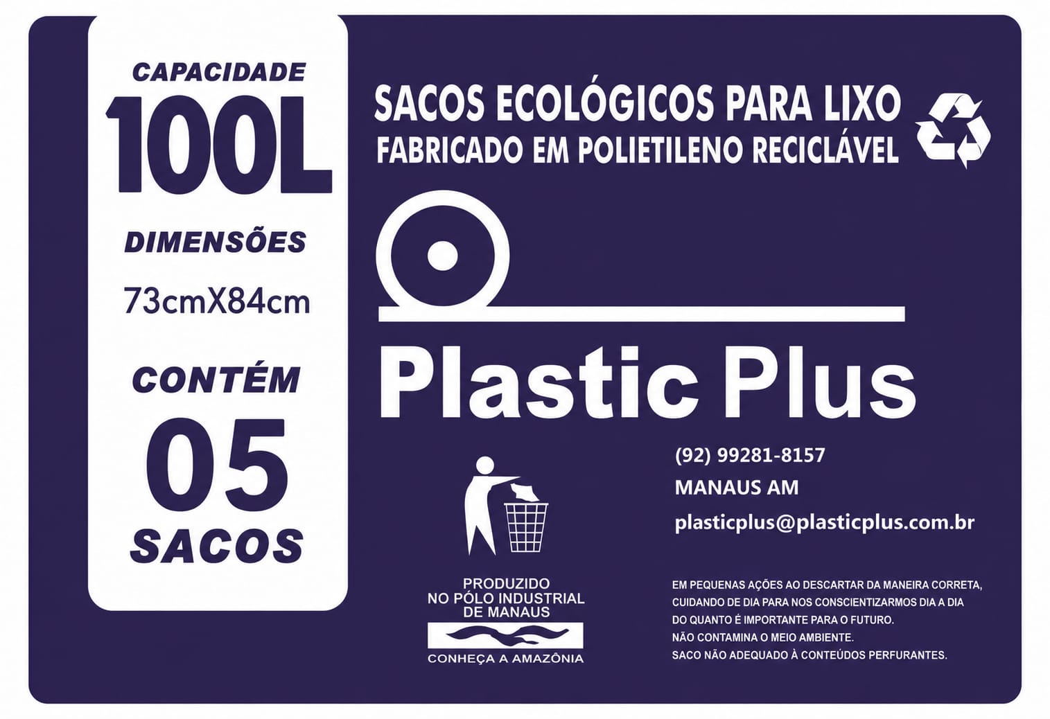 SACOS P/ LIXO 100L, FARDO COM 500  UNIDADES EM PCTs COM 05 SACOS